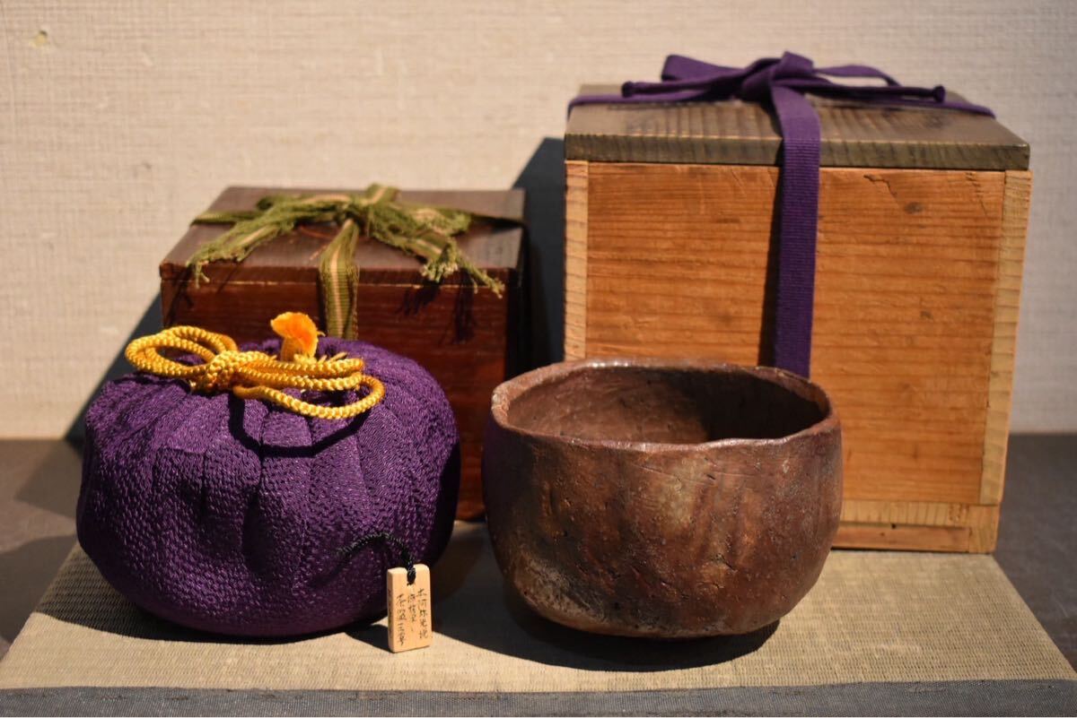 茶道具　時代物　備前焼　お茶碗　骨董品、美術品 時代物 菊絵粉引茶碗 京焼 時代箱 茶碗 割高台 骨董品 茶道具 時代物