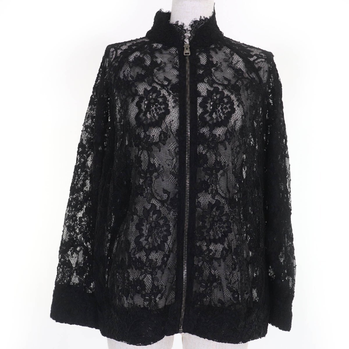 ＊美品【エルマンノシェルビーノ】ジャケット　レース　フリル　ブラック　３８ ERMANNO SCERVINO】ジャケット レース フリル ブラック 38