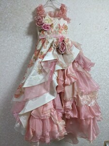 非売品!子供用 七五三 ドレス 120サイズ アイクリア 6歳〜 オレンジ系 フリル 撮影 モデル CM 写真 貸衣装 中古 ど6