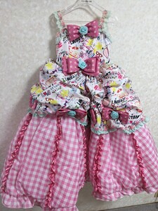 非売品!子供用 七五三 ドレス 110サイズ I’m今井 5歳〜 ピンク色系 チェック柄 撮影 モデル CM 写真 貸衣装 中古 ど10