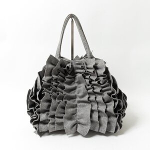 【1円スタート】NEMIKA by Leilian ネミカ バイ レリアン ウール フリルトートバッグ グレー シルバー レディース 手さげ カジュアル bag