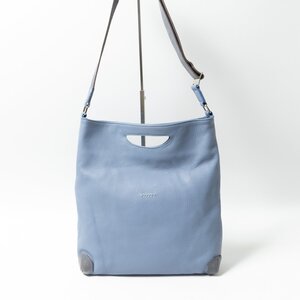 【1円スタート】HMAEN アエナ 日本製 2way ハンドバッグ 手提げ ショルダーバッグ 斜めがけ ブルー 無地 レザー ホック開閉式 レディース