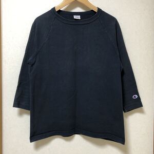 送料込 米国製 champion T1011 七分袖 ラグランスリーブ Tシャツ Mサイズ ネイビー USED チャンピオン 長袖 紺 アメカジ 古着 made in USA
