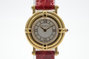 YvesSaintLaurent YSL イヴサンローラン 5420-F46649Y ゴールド ラウンド レザー細ベルト 白文字盤 2針 レディース クォーツ 腕時計