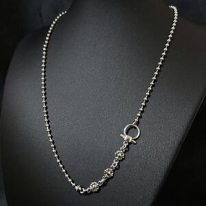 シルバー925 クロスフラワーネックレス タガ― タガ―ネックレス シルバー グランジ y2k クロス フラワー ボールチェーン チェーン