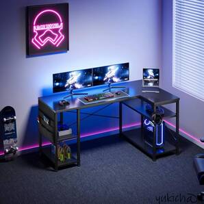 ゲーミングデスク l字デスク机 pcデスクブラック 130cm パソコンデスク 左右入替可棚 板高さ調節可能 オフィスデスク ワークデスク