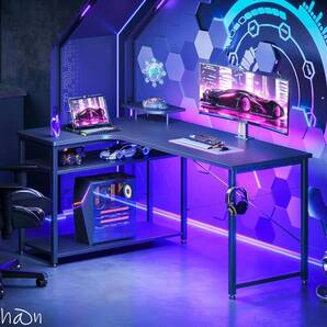 パソコンデスク ゲーミングデスク カーボンブラック 左棚 幅130 L字デスク 机 ラック付き デスク 収納 pcデスク 在宅勤務 組立簡単 書斎