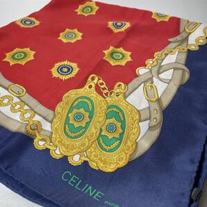 79B12|美品|セリーヌ スカーフ シルク ネイビー タグあり
