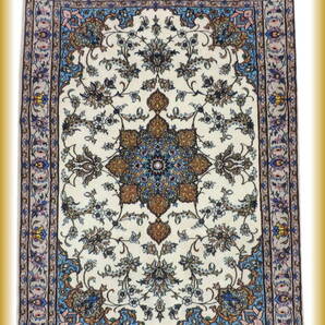 ペルシャ絨毯 カーペット ウール&シルク 手織り 高級 ペルシャ絨毯の本場 イラン イスファハン産 130cm×87cm 本物.保証 .直輸入.格安