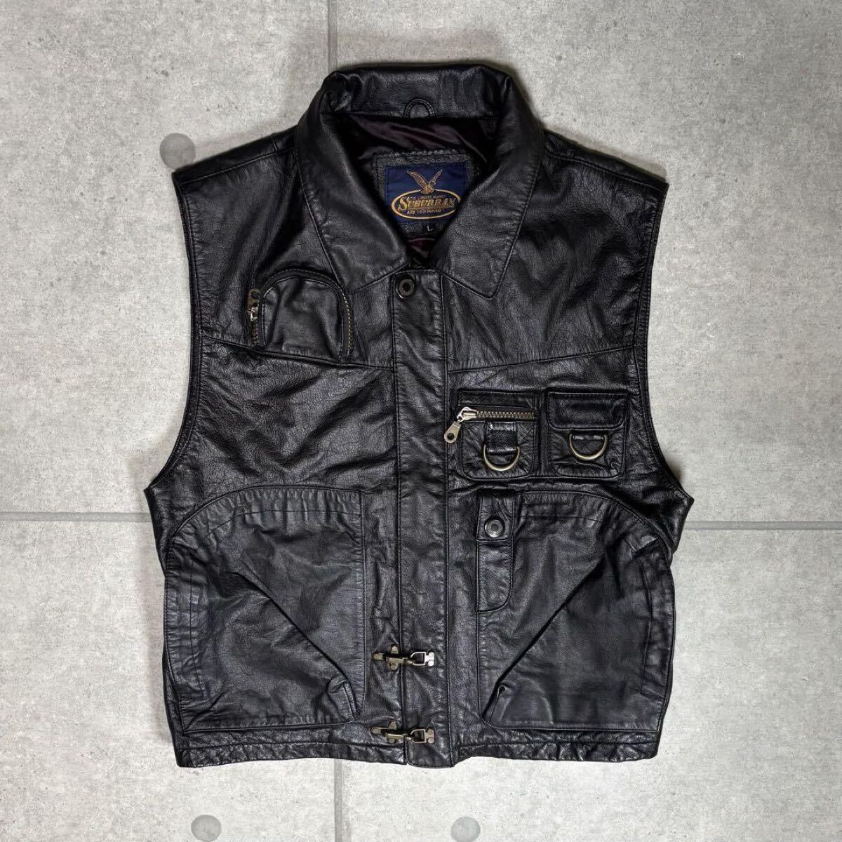 希少　ビンテージ 90s レザーベスト バイカー　レザージャケット 希少 USA製 CLASSIC LEATHER バイカー レザー ベスト 抜け黒系 L
