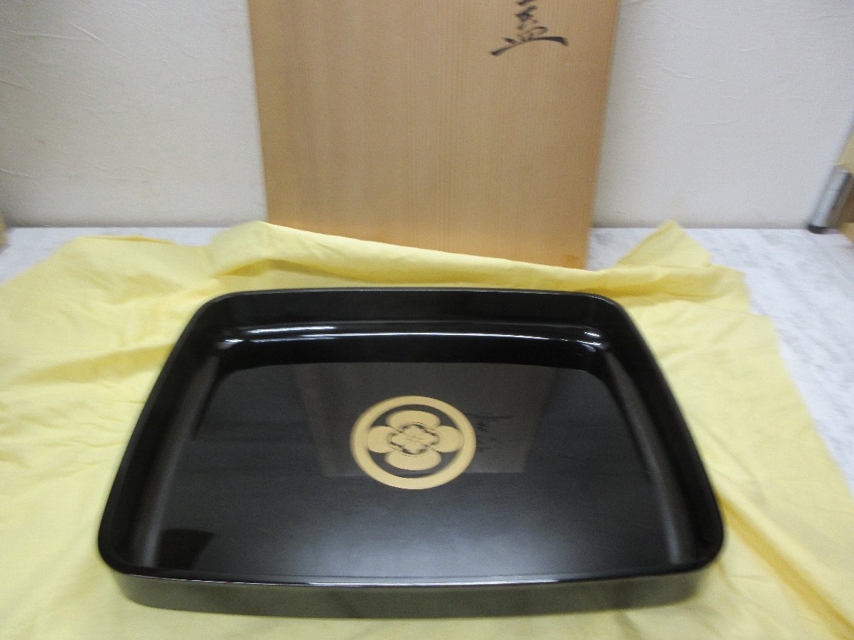 黒塗 漆 アソベ光石 紋蒔絵 廣蓋 盆 共箱 未使用(LC781) 黒塗 漆 アソベ光石 紋蒔絵 廣蓋 盆 共箱 未使用(LC781)
