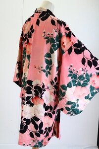 アンティーク 長羽織 身丈93cm ピンク レトロ 大正モダン 仕立て上がり 正絹 kimono 着物フィ 19909
