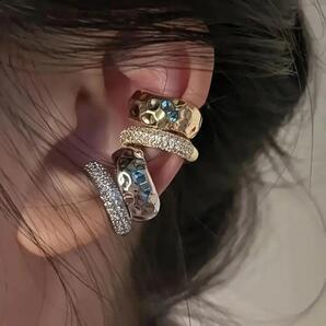 ダブルレイヤー C字型 イヤーカフ 2色セット ゴールド&シルバー ノンホール