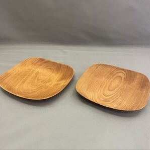 木工作家 谷進一郎作 木地 真樺 15.6cm 角皿2枚 銘々皿 菓子皿 盛皿 インテリア雑貨