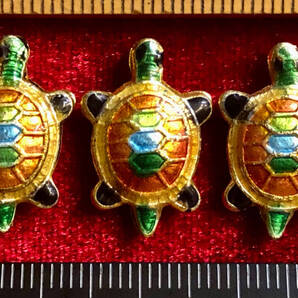 ¶!¶ 有線七宝焼ワールド - 3個の亀ちゃんペンダントで1単位 ¶!¶ 金線に金色と橙色釉の亀 手作り 手芸 工芸 インテリア ペンダント