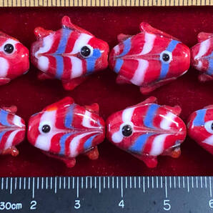 ¶!¶ ガラス細工ミニチュアワールド - 8個で1単位 熱帯魚 17㎜×17㎜ ¶!¶ 赤藍白三色の生き生き熱帯魚 手作 手芸 工芸 インテリア 趣味