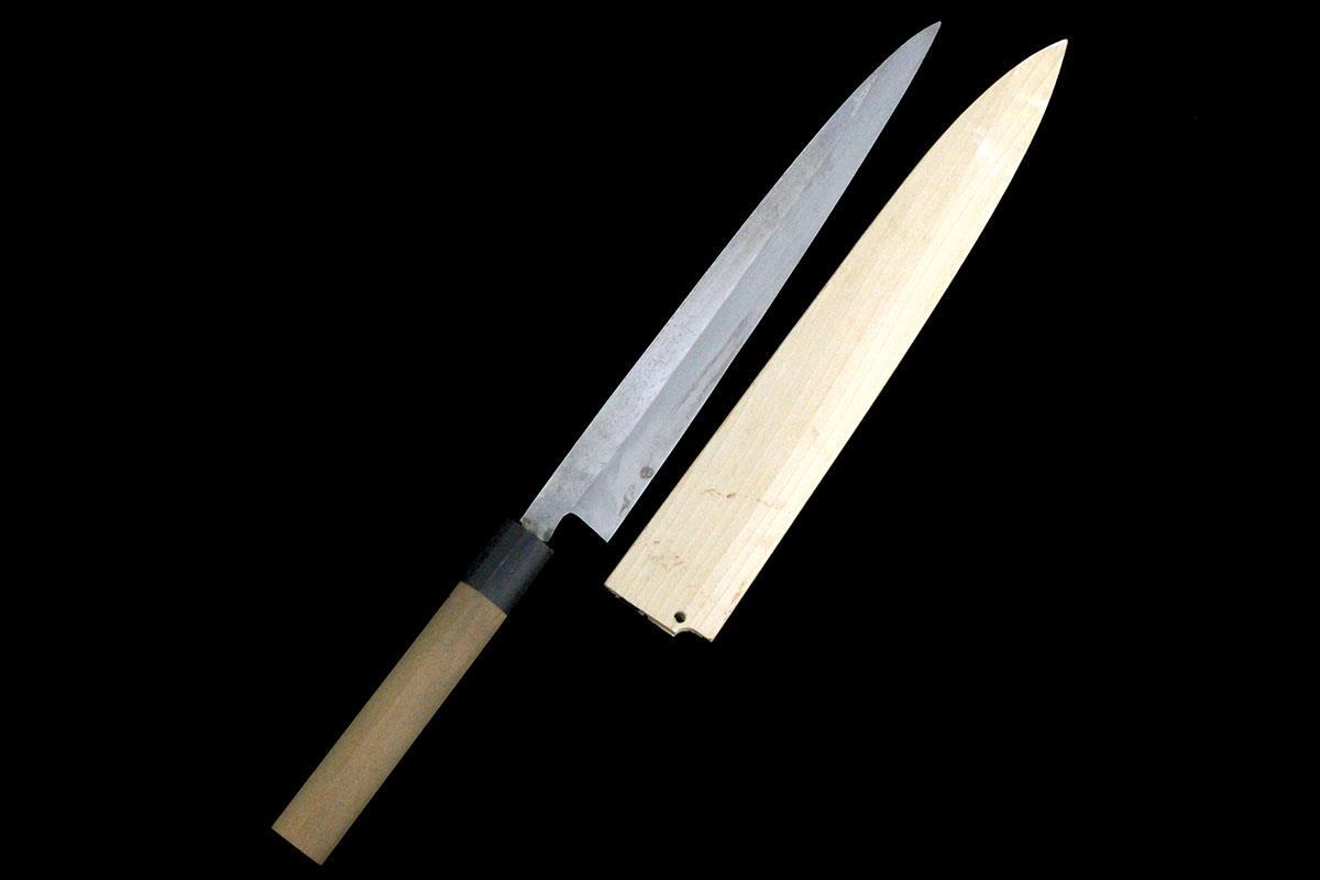 本焼 柳刃包丁 尺ニ 未使用品 未使用】高鳳 本焼 銀三 柳包丁 一尺 八角柄 刃渡り約300mm 和