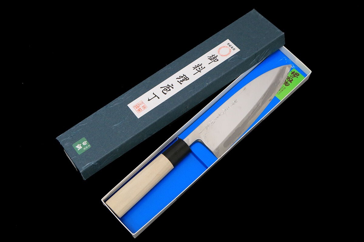 新品未使用　包丁　和包丁　切付　9寸　切味抜群　箱付 樋口 SG2 ダマスカス 切付三徳包丁 180mm 赤合板柄 – 清助刃物