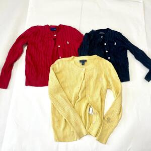 【3点セット】POLO RALPH LAUREN ケーブルニット カーディガン 赤 紺 黄 ガールズ キッズ ジュニア レディース 古着 ポニー刺繍