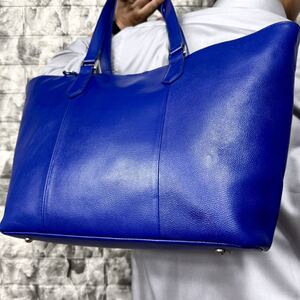 美品/希少カラー◎ 大容量 ペッレモルビダ PELLE MORBIDA A4収納 PC収納 メンズ ビジネス レザー 本革 トートバッグ 肩掛け グレイン 青