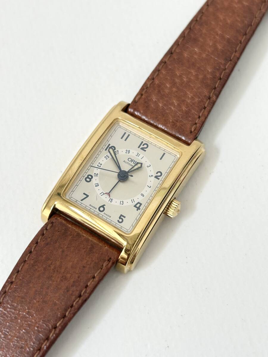 ORIS 自動巻　7474 ゴールドカラー　レクタンギュラー Yahoo!オークション -「オリス レクタンギュラー デイト