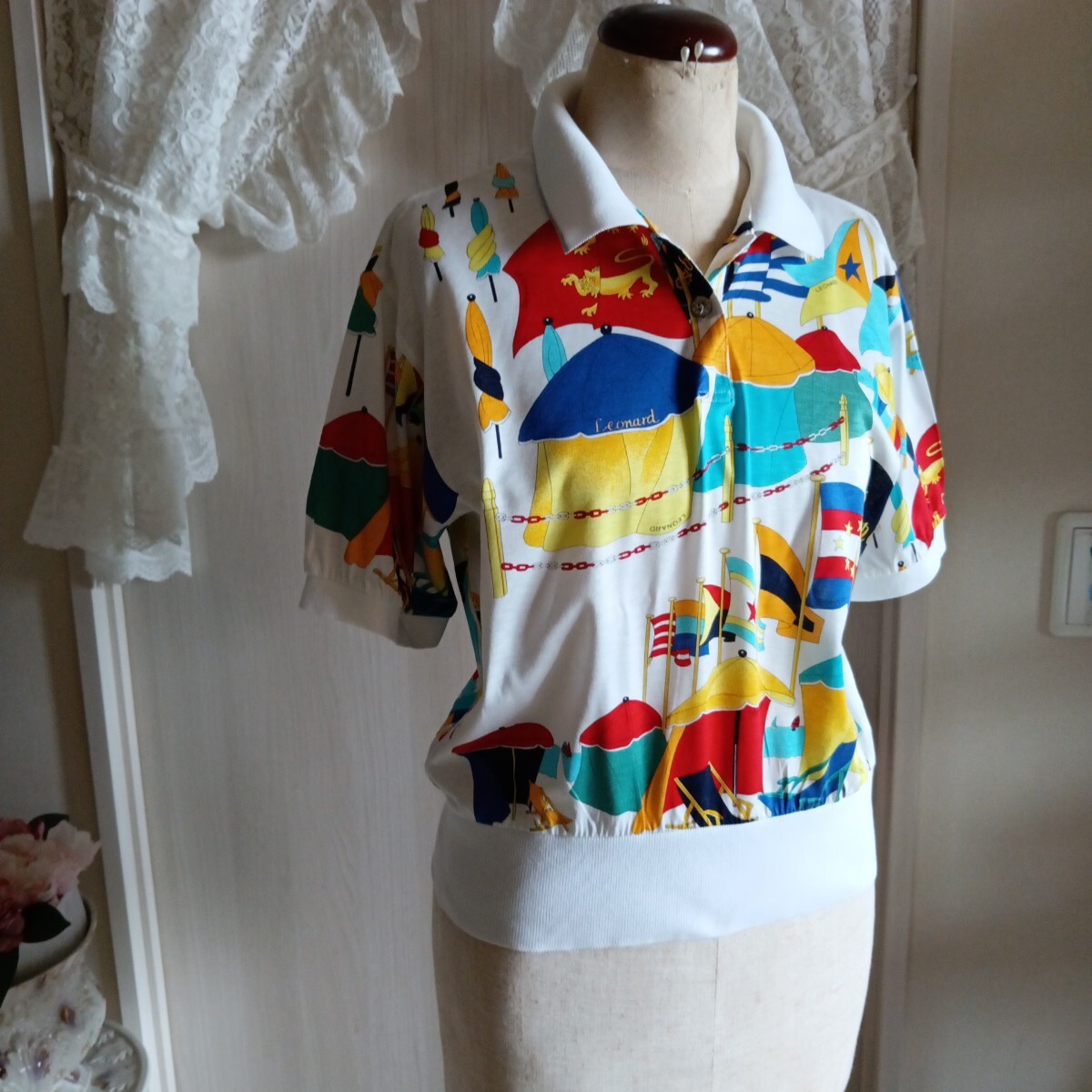 レオナールポロシャツ 半袖 総柄