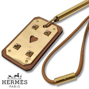 ★ 正規品 HERMES エルメス Z MZ 001MS アス・ドゥ・クール メドール GM ハート レザー ネックレス チョーカー ブラウン フランス製