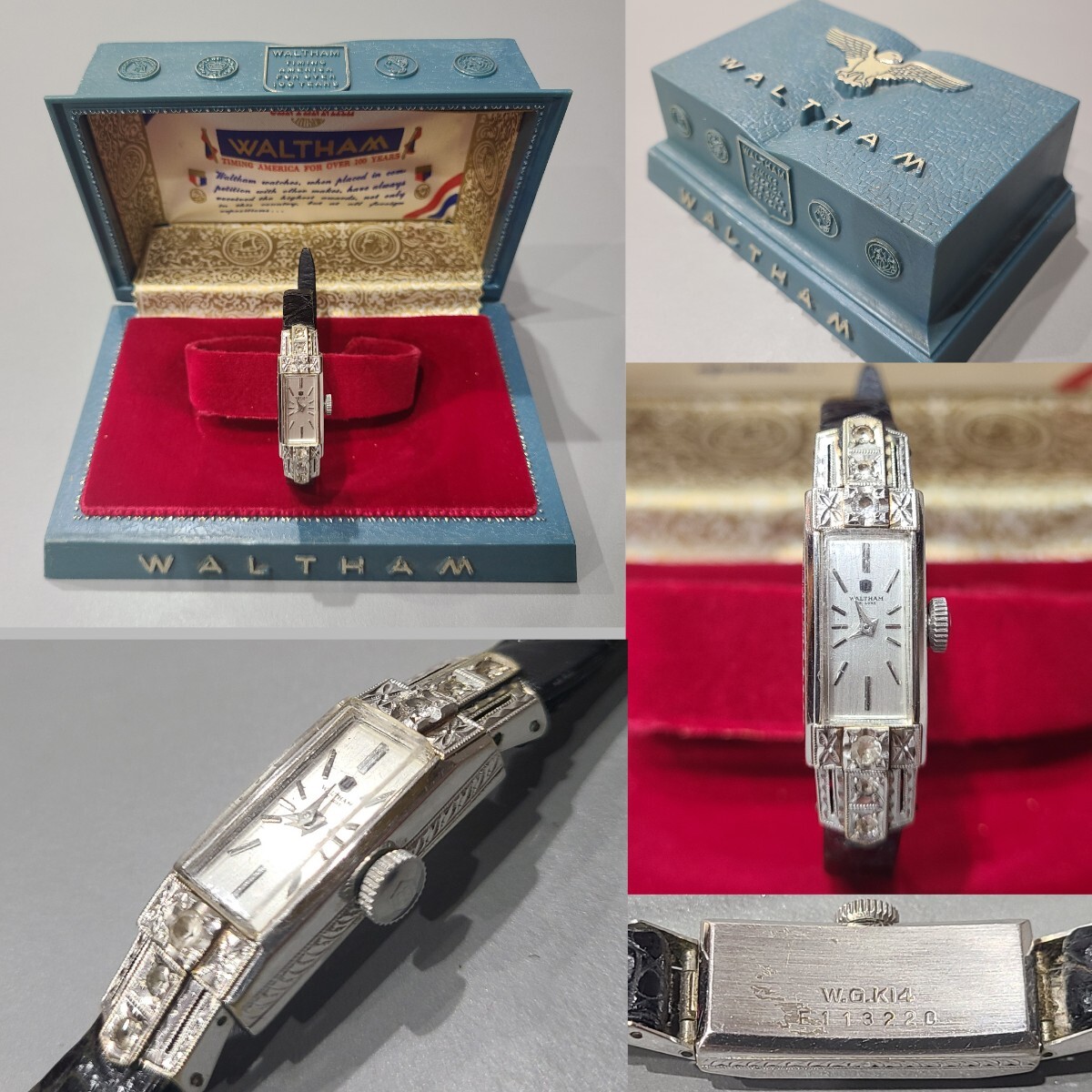 【限定値下】高級【1960年代頃】箱付 ウォルサム ダイヤモンド 手巻き腕時計 スイス製1960年代フリーメイソンWALTHAMウォルサムメンズ手巻き