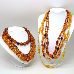 K18入り!!【大量セット売り】◆天然本琥珀ネックレス8点おまとめ◆S 約285.7g アンバー amber jewelry アクセサリー EA2/EB7 X176