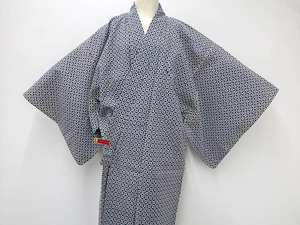 《京都一輝堂》【着物】男物 浴衣 コーマ地 幾何学文 身丈約144cm 裄丈約67.5cm 25z06-3576