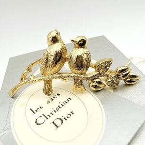 2860 【保存箱付き 未使用品】 Dior ブローチ 鳥モチーフ CD 希少 アクセサリー ディオール 金 ゴールド