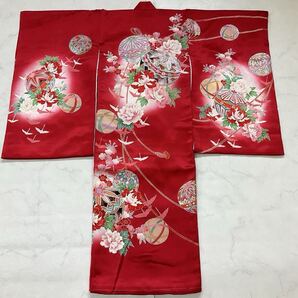 ◆kimono+one◆未使用同然◆産着◆お宮参り◆正絹◆仕付け糸付◆襦袢付き◆七五三◆3歳用◆女の子着物◆お詣りこどものひお正月卒業式Y66