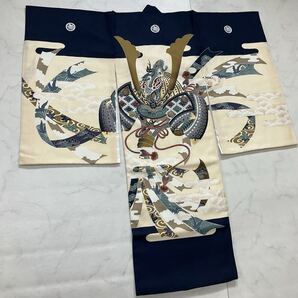 ◆kimono+one◆産着◆お宮参り◆襦袢付き◆五つ紋◆七五三◆正絹◆縮緬◆3歳用◆男の子着物◆お詣りこどものひお正月卒業式Y86