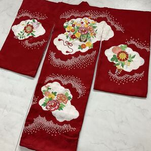 ◆kimono+one◆未使用同然◆産着◆お宮参り◆刺繍手絞り刺繍仕上げ◆正絹◆女の子着物◆襦袢付き◆七五三◆お詣りこどものひお正月Y91