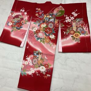 ◆kimono+one◆未使用同然◆産着◆お宮参り◆暈し染金彩正絹◆3歳用◆女の子着物◆襦袢付き◆仕付け糸付き◆七五三◆お詣りこどものひY89