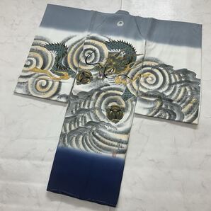 kimono+one◆未使用同然◆産着お宮参り◆手描友禅◆正絹◆龍紋◆襦袢付◆仕付け糸◆七五三◆3歳用◆男の子着物◆こどものひお正月Y96