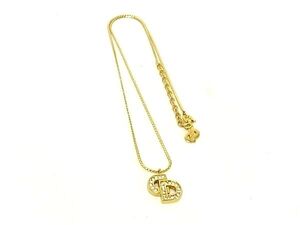 1円■美品■ ChristianDior クリスチャンディオール ヴィンテージ ラインストーン ネックレス ペンダント アクセサリー ゴールド系 BM9390