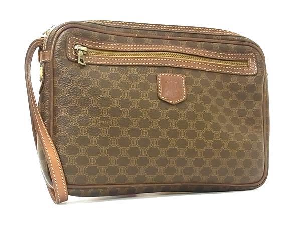 【美品】CELINE マカダム柄 クラッチバッグ ポーチ ヴィンテージ CELINE マカダム クラッチバッグ ブラウン PVC Leather