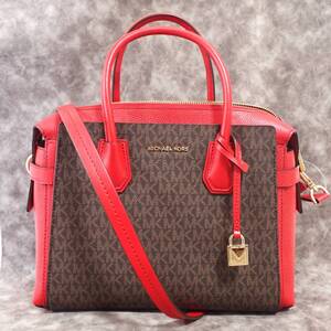 超美品 未使用 MICHAEL KORS マイケルコース 2wayバッグ ブラウン&レッド ショルダーバッグ