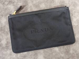 美品 PRADA プラダ ジャガードロゴ ブラック ポーチ メイクポーチ クラッチバッグ