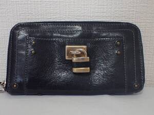 Chloe クロエ レザー ブラック ラウンドファスナー長財布 パディントン カデナ付