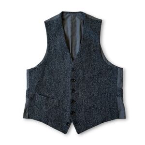 美品 希少L HARRIS TWEED ハリスツイード ベスト ネイビー ウール ジレ ジャケット