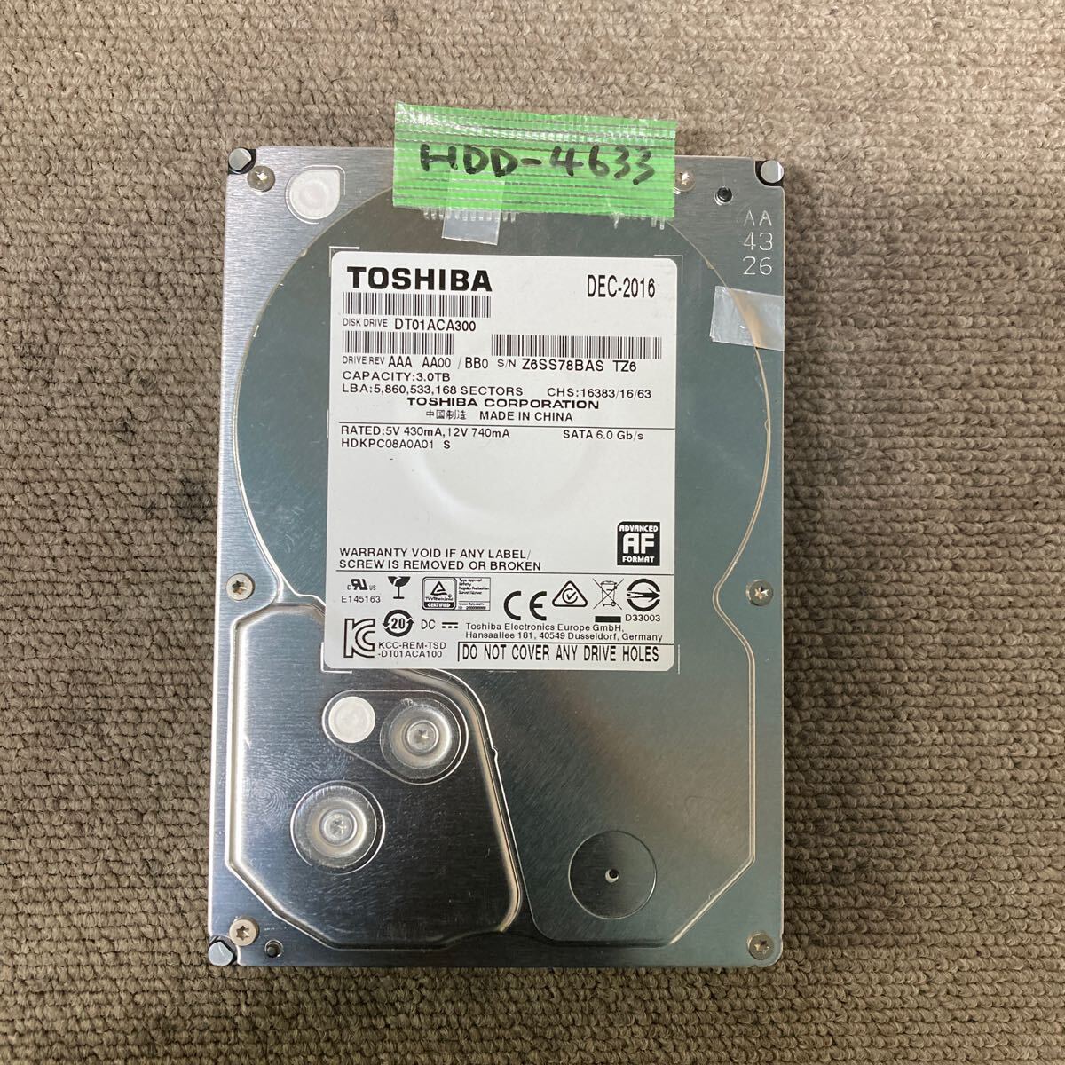 【中古品】3.5インチHDD　3TB×2台 使用時間70時間未満 中古品】3.5インチHDD 3TB×2台 使用時間70時間未満 中古品】