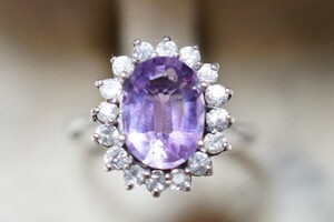 1134 天然アメジスト リング 指輪 ヴィンテージ アクセサリー SILVER刻印 天然石 色石 宝石 カラーストーン 装飾品
