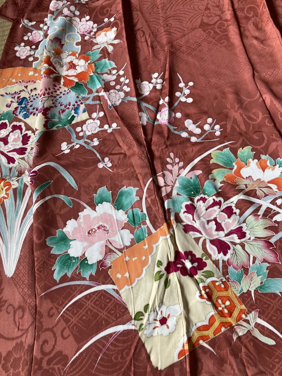 期間限定価格　アンティーク　アンティーク着物　大正ロマン　小振袖　訪問着　駒刺繍 古典振袖（金駒刺繍／赤）19001 ｜おりえん