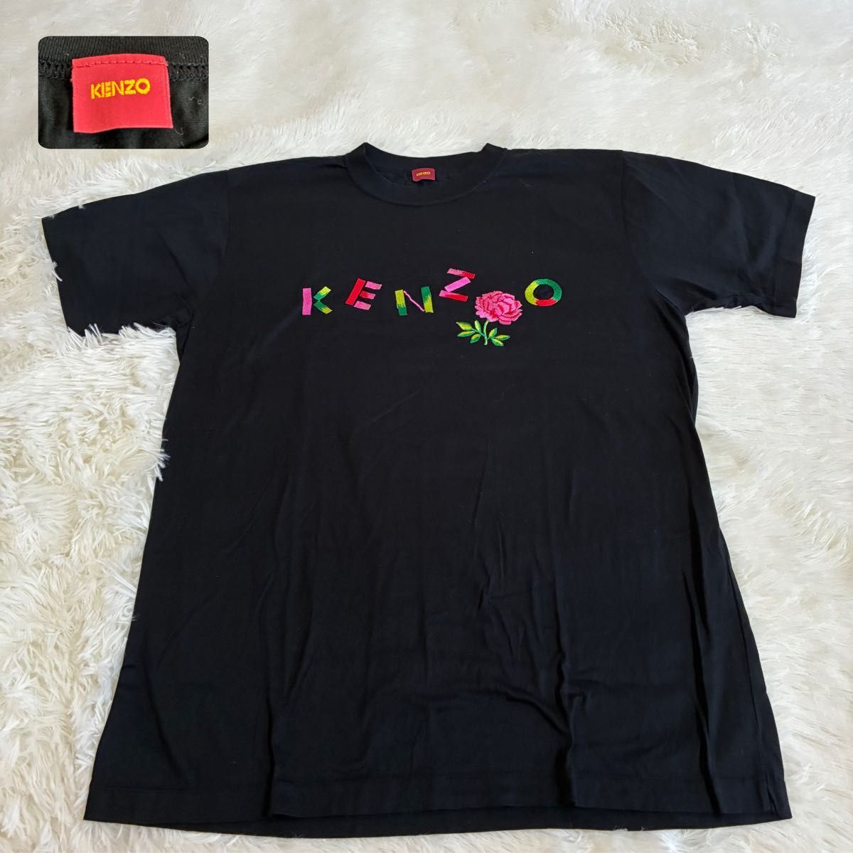 KENZO Tシャツ 刺繍 バラ 黒　M