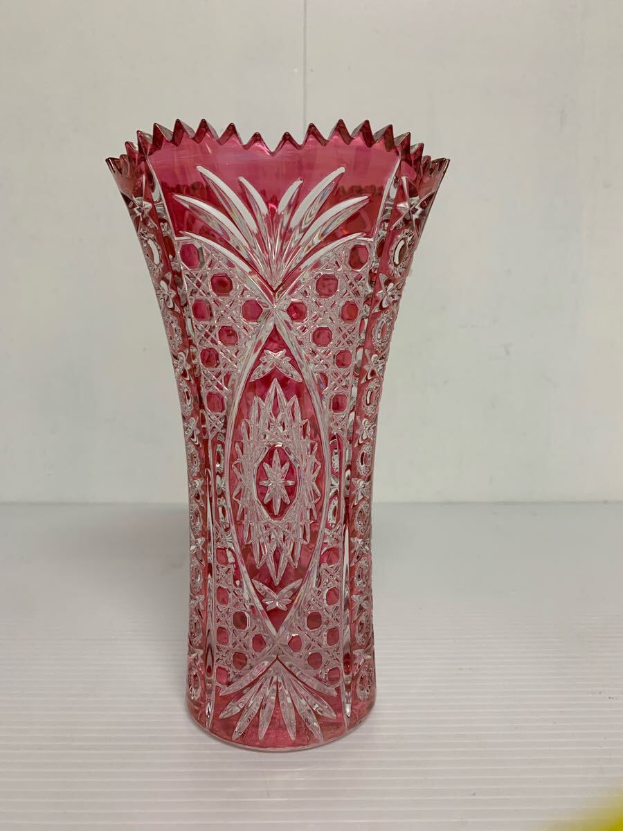【超希少　特大サイズ　高さ　約50cm】切子　花瓶　赤 超希少特大サイズ高さ約50cm】切子花瓶赤