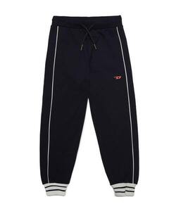 ★新品未使用/DIESEL/価格15400円★タグ付 ジュニアDIESEL オーバルディーロゴ ライン ウエスゴム 紐 スウェットブラック 6Y