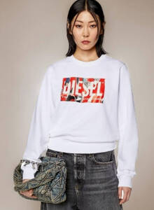 ★新品未使用/DIESEL/価格27500円★タグ付 レディースDIESEL ビックロゴ グラフィック コットン 長袖 スウェット ホワイト XS