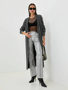 ★新品未使用/DIESEL/価格74800円★タグ付 レディースDIESEL オーバルディーロゴ チャーム 長袖ニット ロングカーディガン S